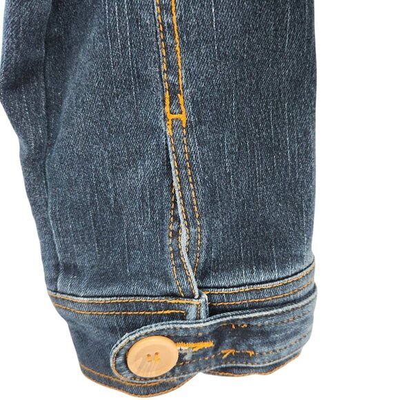 Anthropologie Tulle Jean Jacket Contrast Stitch Detail Button Front Nehru Collar - Picture 8 of 11